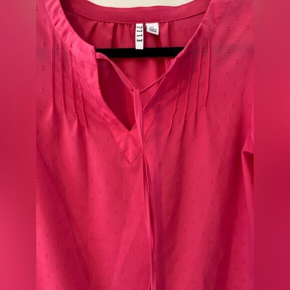 Elle, Hot Pink Peasant Top w/ a beautiful texture pattern, long sleeve - Picture 7 of 9